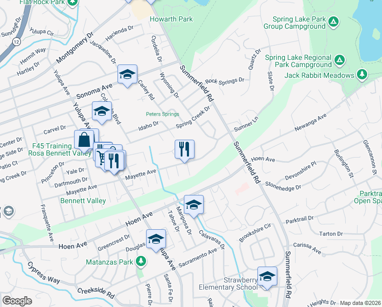 map of restaurants, bars, coffee shops, grocery stores, and more near 4368 Princeton Way in Santa Rosa
