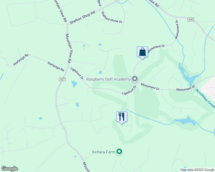 map of restaurants, bars, coffee shops, grocery stores, and more near 54 Lightfoot Drive in Stafford