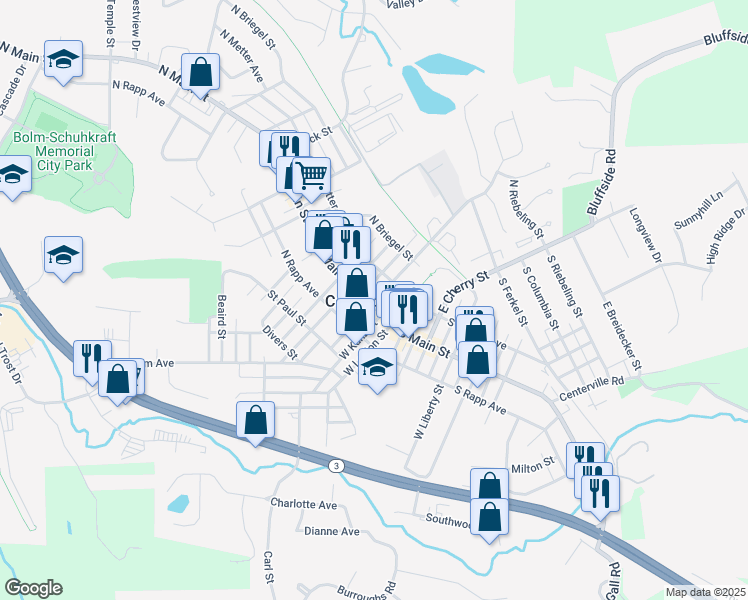 map of restaurants, bars, coffee shops, grocery stores, and more near in Columbia