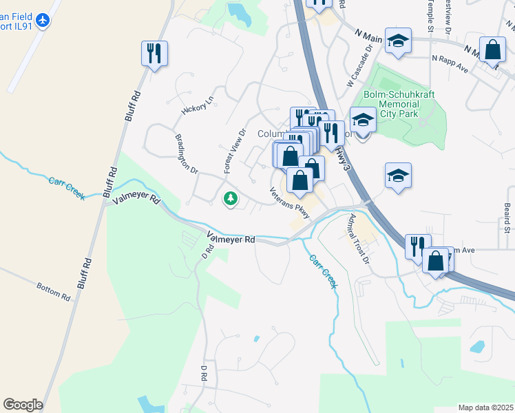 map of restaurants, bars, coffee shops, grocery stores, and more near 253 Bradington Drive in Columbia