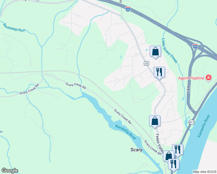 map of restaurants, bars, coffee shops, grocery stores, and more near 58 Barclay Lane in Teays Valley