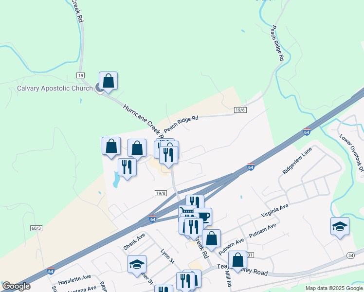 map of restaurants, bars, coffee shops, grocery stores, and more near 630 Hurricane Creek Road in Hurricane