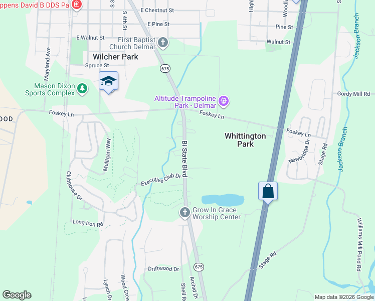 map of restaurants, bars, coffee shops, grocery stores, and more near 9143 Bi State Boulevard in Delmar