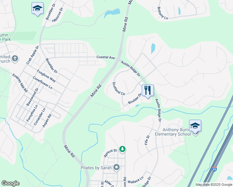 map of restaurants, bars, coffee shops, grocery stores, and more near 34 Scotland Circle in Stafford
