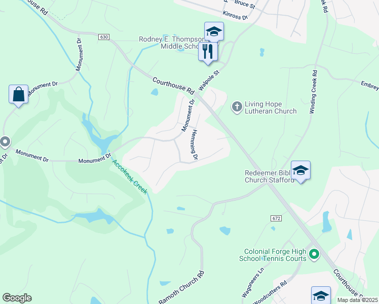 map of restaurants, bars, coffee shops, grocery stores, and more near 3 Hemming Drive in Stafford