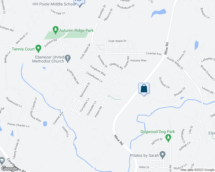 map of restaurants, bars, coffee shops, grocery stores, and more near 460 Coneflower Lane in Stafford