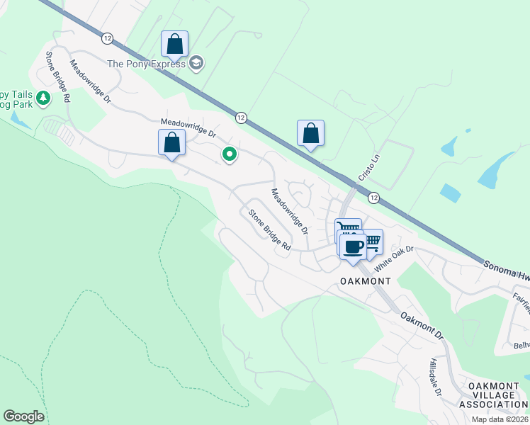 map of restaurants, bars, coffee shops, grocery stores, and more near 6558 Stonecroft Terrace in Santa Rosa