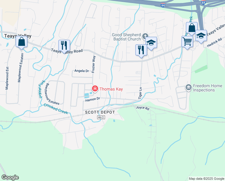 map of restaurants, bars, coffee shops, grocery stores, and more near 228 Hamon Drive in Teays Valley
