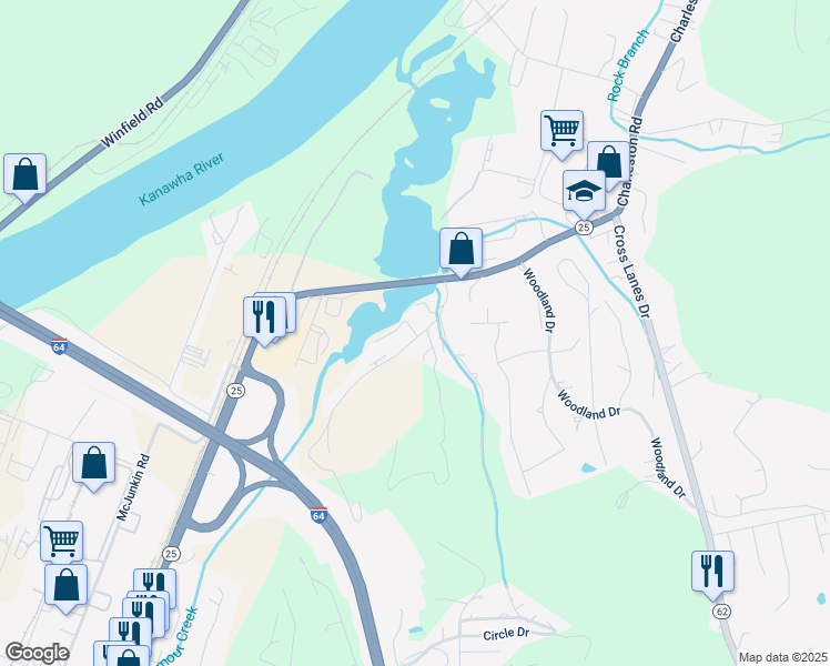 map of restaurants, bars, coffee shops, grocery stores, and more near 16 Tate Lane in Nitro