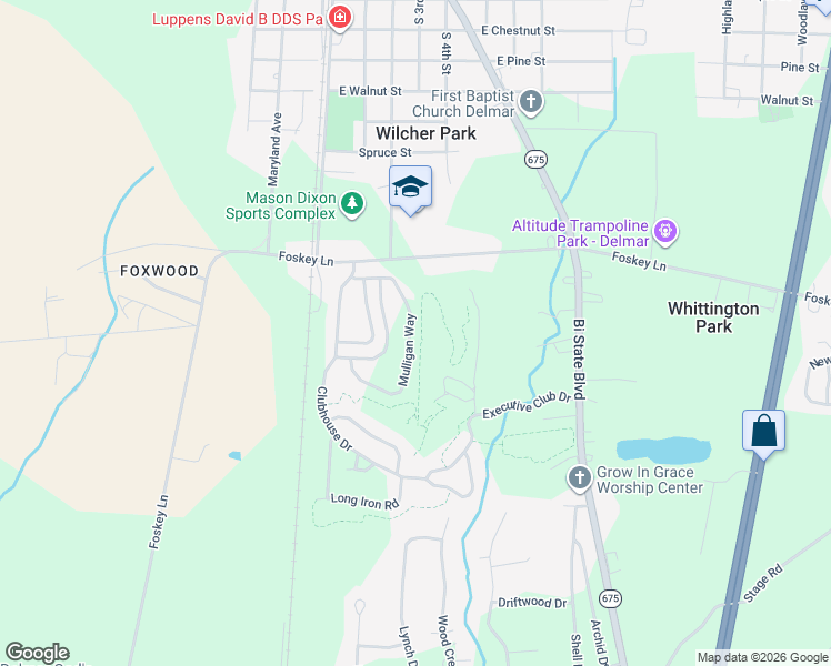 map of restaurants, bars, coffee shops, grocery stores, and more near 9345 Mulligan Way in Delmar