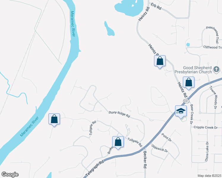 map of restaurants, bars, coffee shops, grocery stores, and more near 2904 Woodbridge Creek Drive in St. Louis