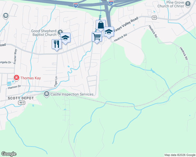 map of restaurants, bars, coffee shops, grocery stores, and more near 387-388 Terrace Road in Scott Depot