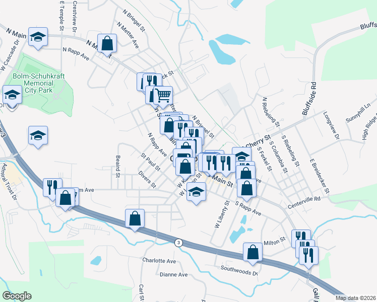 map of restaurants, bars, coffee shops, grocery stores, and more near in Columbia