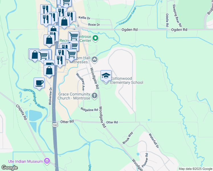 map of restaurants, bars, coffee shops, grocery stores, and more near 3500 Woodgate Road in Montrose