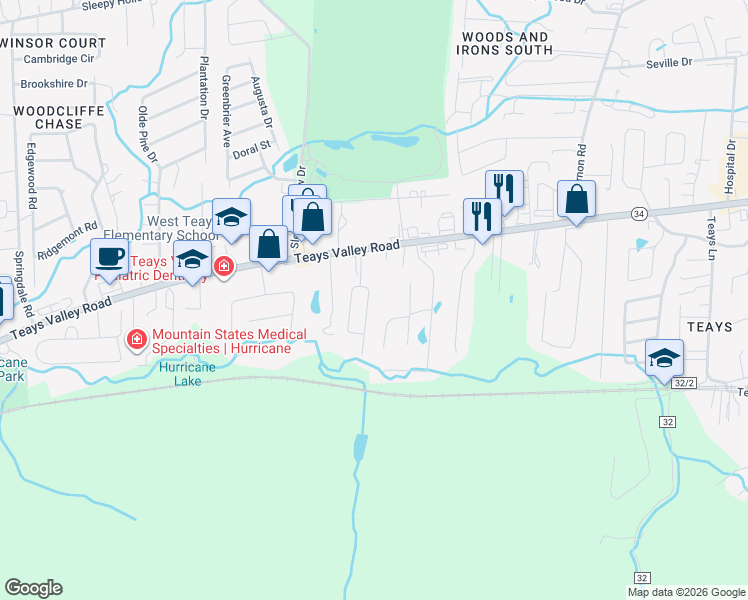 map of restaurants, bars, coffee shops, grocery stores, and more near 125 Gables Drive in Hurricane