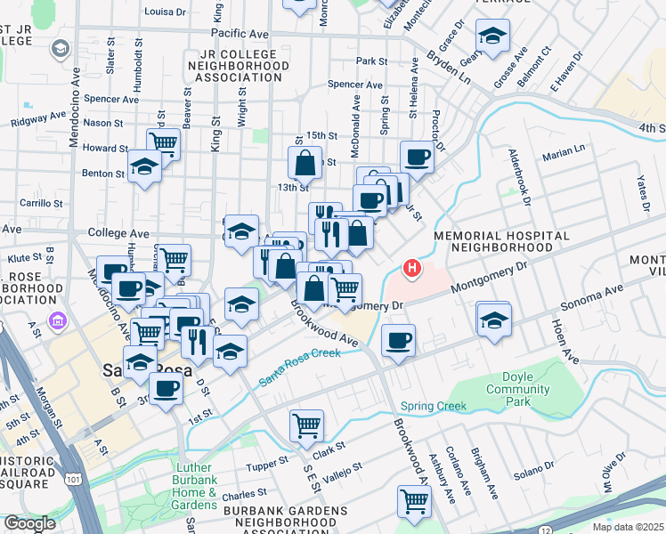 map of restaurants, bars, coffee shops, grocery stores, and more near in Santa Rosa