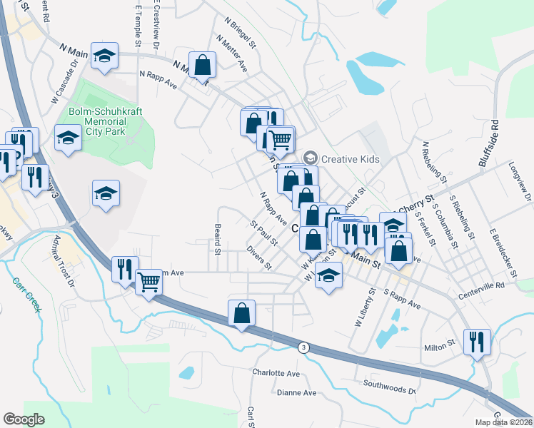 map of restaurants, bars, coffee shops, grocery stores, and more near 205 Gardner Street in Columbia