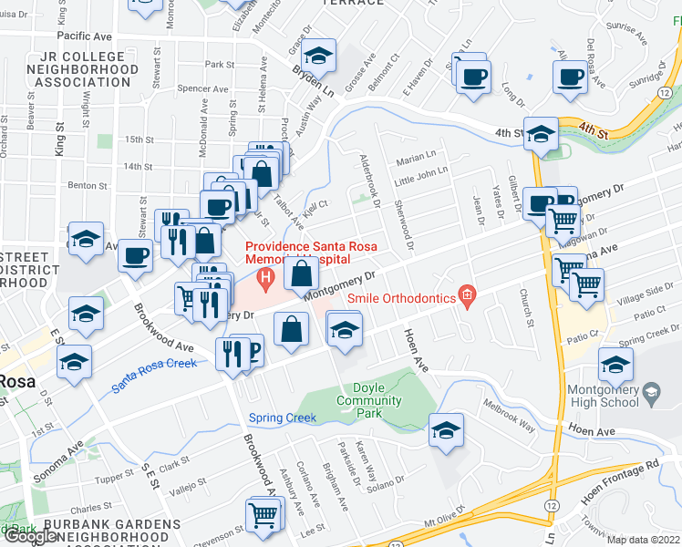 map of restaurants, bars, coffee shops, grocery stores, and more near 306 Talbot Avenue in Santa Rosa