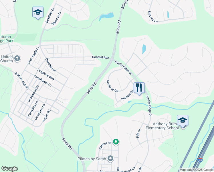map of restaurants, bars, coffee shops, grocery stores, and more near 28 Scotland Circle in Stafford