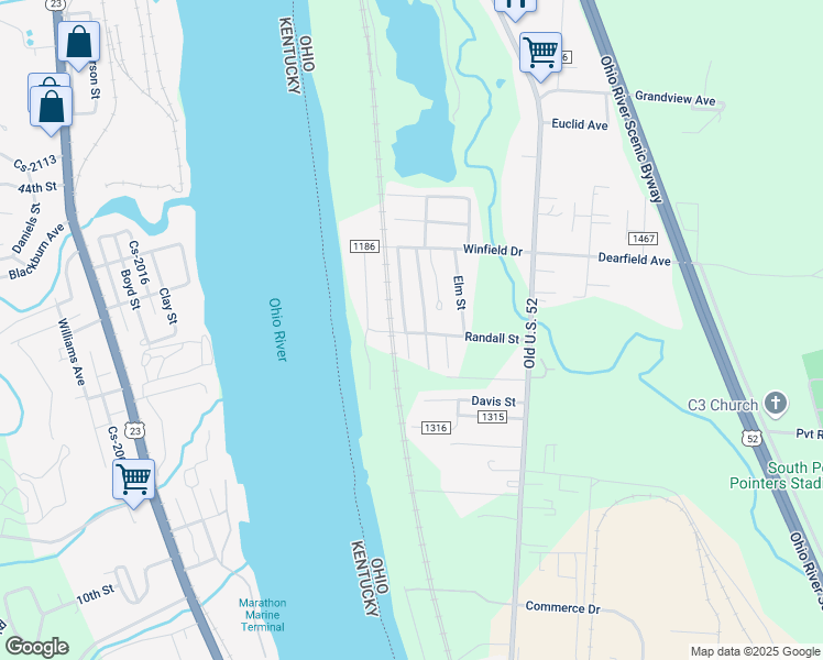 map of restaurants, bars, coffee shops, grocery stores, and more near 52 Pvt Drive in South Point
