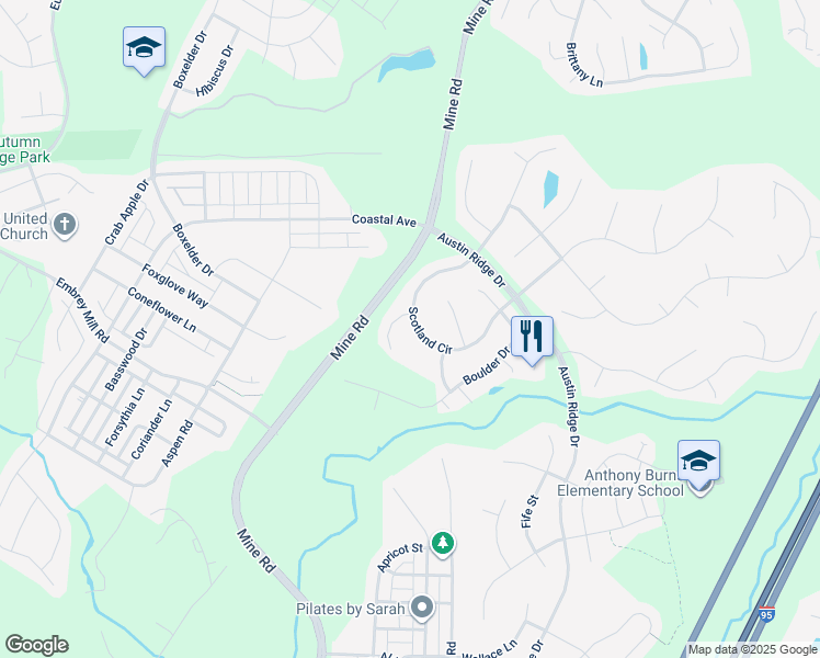 map of restaurants, bars, coffee shops, grocery stores, and more near 28 Scotland Circle in Stafford