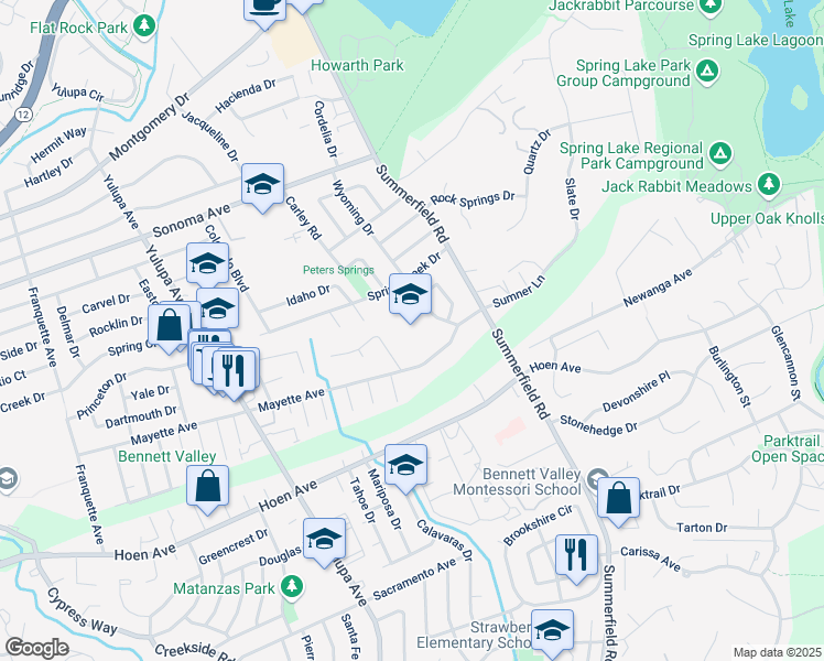 map of restaurants, bars, coffee shops, grocery stores, and more near 4675 Mayette Avenue in Santa Rosa