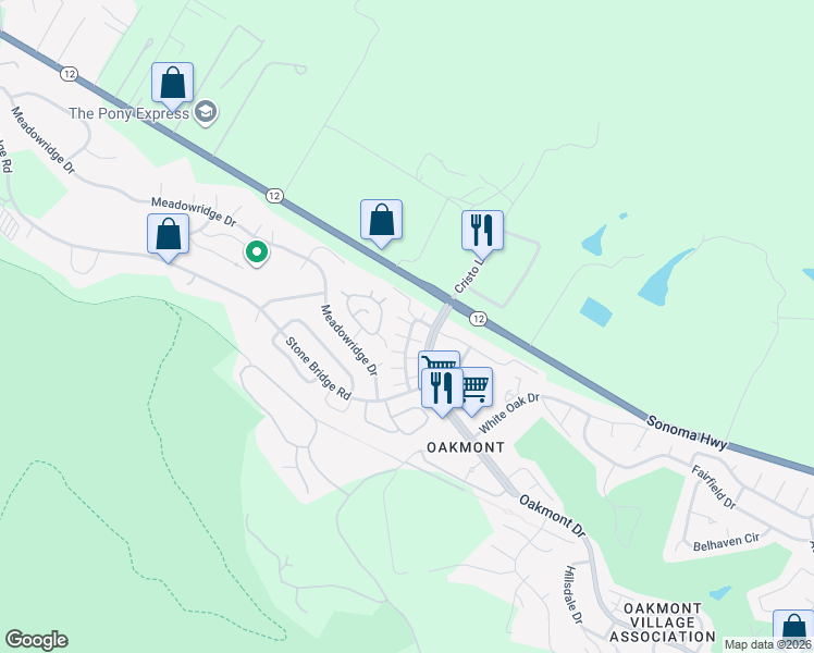 map of restaurants, bars, coffee shops, grocery stores, and more near 6487 Pine Valley Drive in Santa Rosa