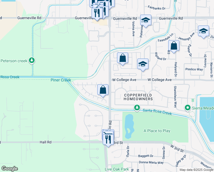 map of restaurants, bars, coffee shops, grocery stores, and more near 10 Sequoia Circle in Santa Rosa