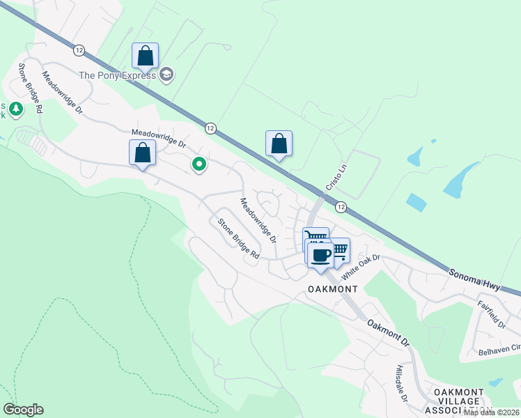 map of restaurants, bars, coffee shops, grocery stores, and more near 97 Aspen Meadows Circle in Santa Rosa