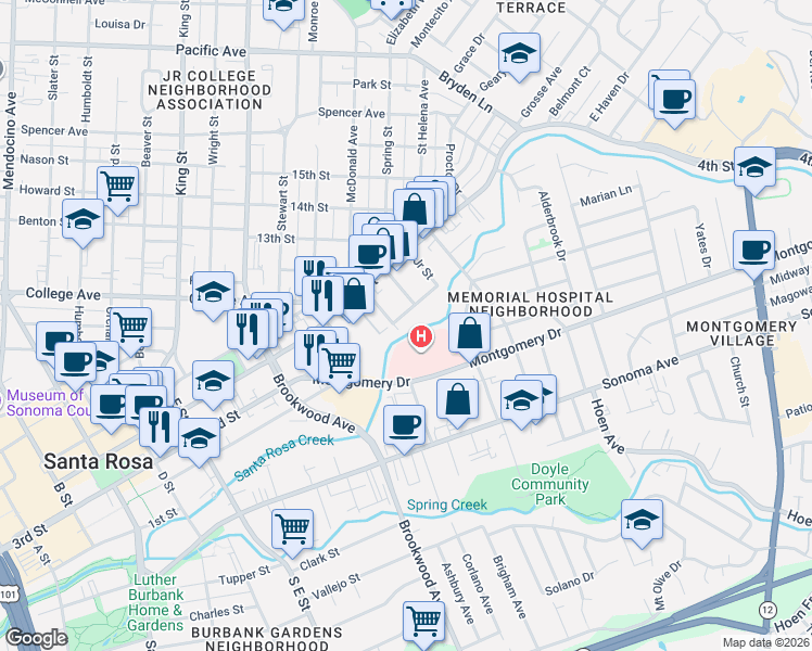map of restaurants, bars, coffee shops, grocery stores, and more near 1226 Fair Oaks Avenue in Santa Rosa