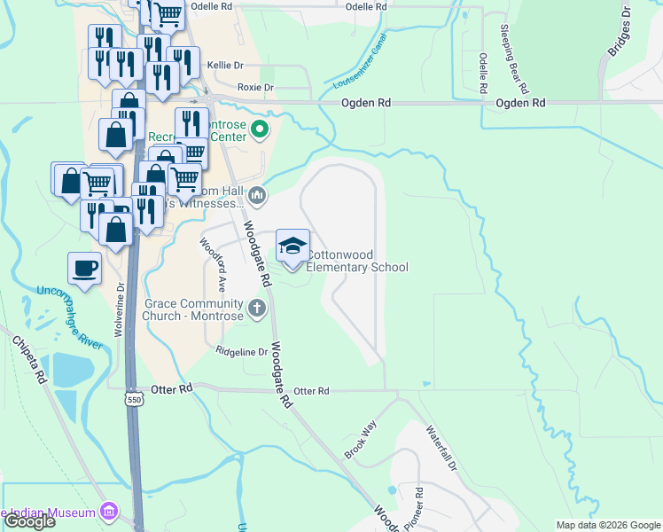 map of restaurants, bars, coffee shops, grocery stores, and more near 1822 Otter Pond Circle in Montrose