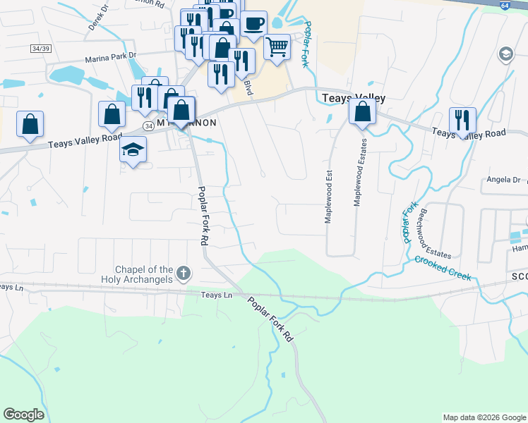 map of restaurants, bars, coffee shops, grocery stores, and more near 191 Maplewood Estates in Scott Depot