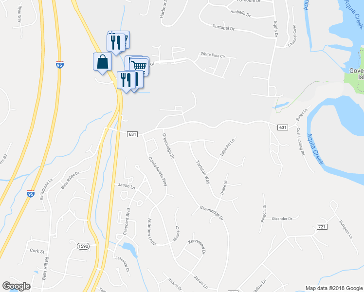 map of restaurants, bars, coffee shops, grocery stores, and more near 5 Knightsbridge Way in Stafford