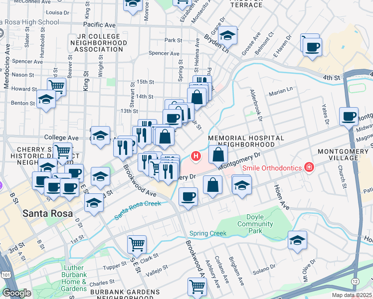 map of restaurants, bars, coffee shops, grocery stores, and more near 1226 Fair Oaks Avenue in Santa Rosa
