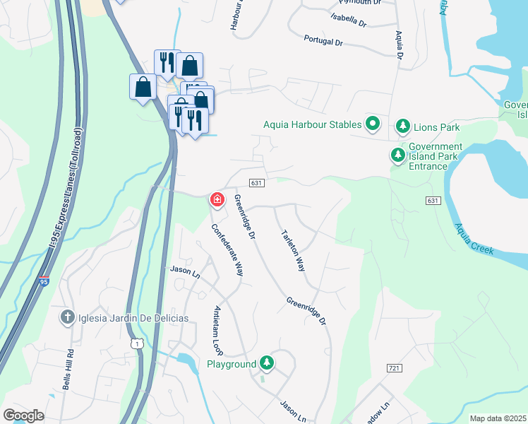 map of restaurants, bars, coffee shops, grocery stores, and more near 5 Knightsbridge Way in Stafford