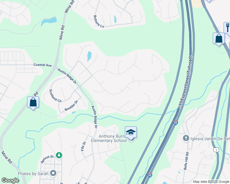 map of restaurants, bars, coffee shops, grocery stores, and more near 45 Brush Everard Court in Stafford