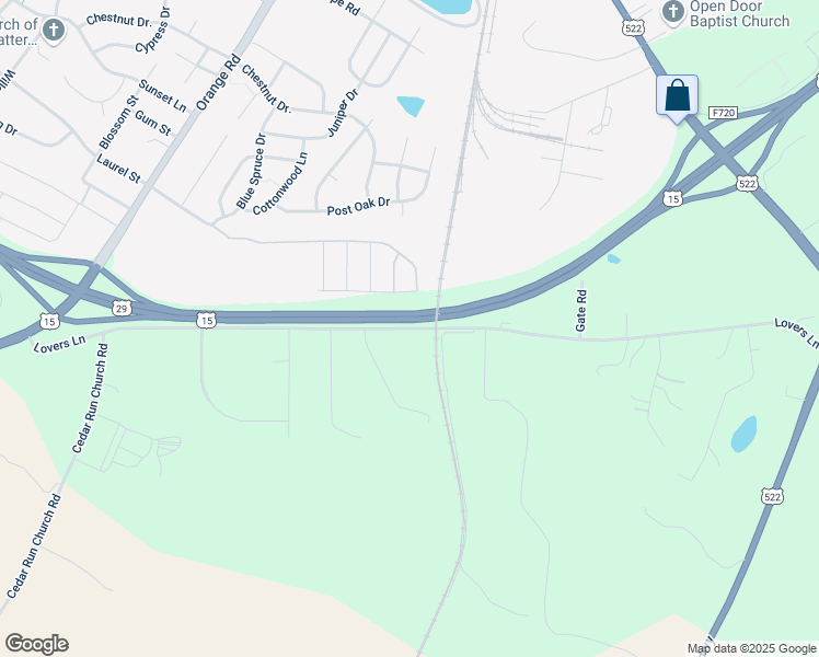 map of restaurants, bars, coffee shops, grocery stores, and more near Lovers Lane in Culpeper