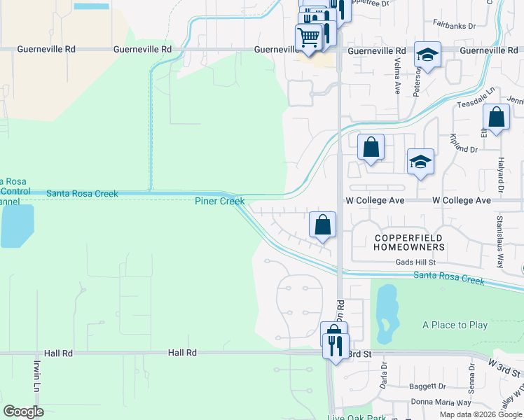 map of restaurants, bars, coffee shops, grocery stores, and more near 10 Sequoia Circle in Santa Rosa