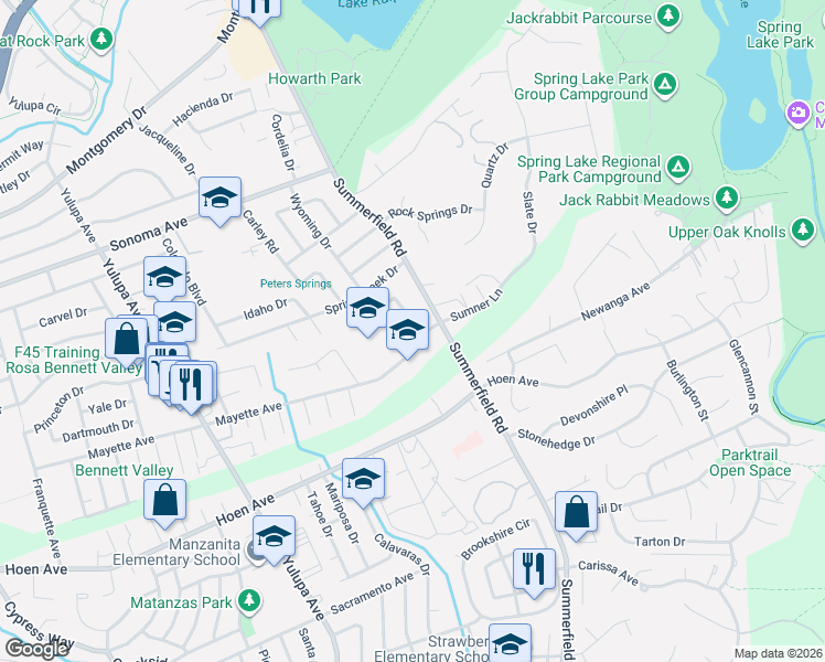map of restaurants, bars, coffee shops, grocery stores, and more near 1200 Wyoming Drive in Santa Rosa