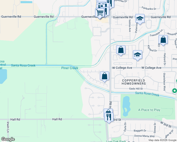 map of restaurants, bars, coffee shops, grocery stores, and more near 51 Sequoia Circle in Santa Rosa