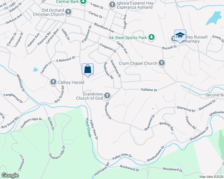 map of restaurants, bars, coffee shops, grocery stores, and more near 2700-2798 Northview Rd in Ashland