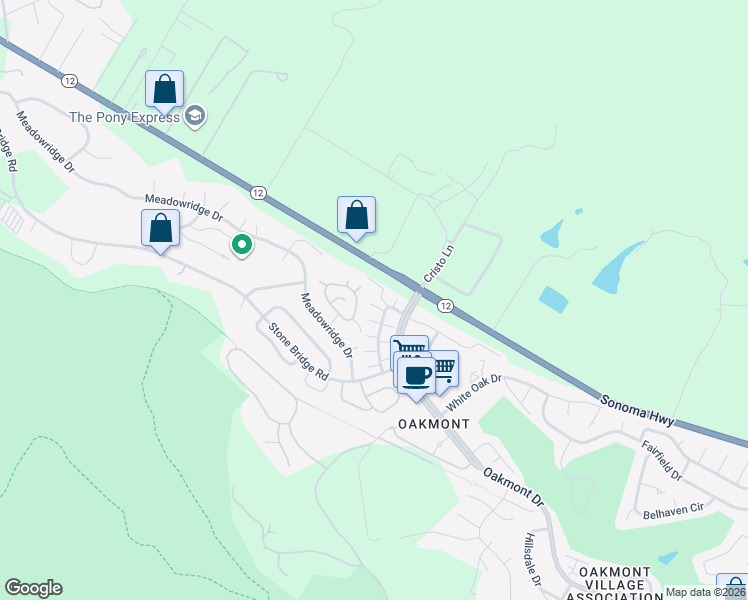 map of restaurants, bars, coffee shops, grocery stores, and more near 6487 Pine Valley Drive in Santa Rosa