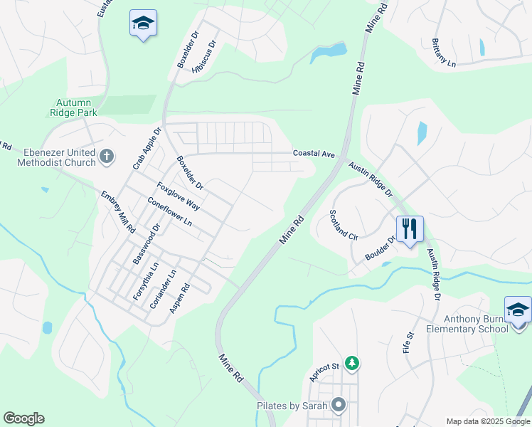 map of restaurants, bars, coffee shops, grocery stores, and more near 538 Gladiola Way in Stafford