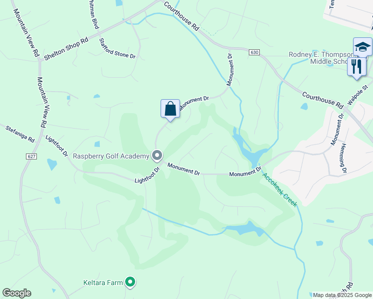 map of restaurants, bars, coffee shops, grocery stores, and more near 11 Ludwell Lane in Stafford