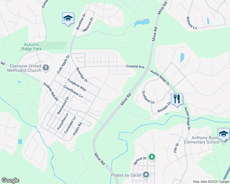 map of restaurants, bars, coffee shops, grocery stores, and more near 538 Gladiola Way in Stafford