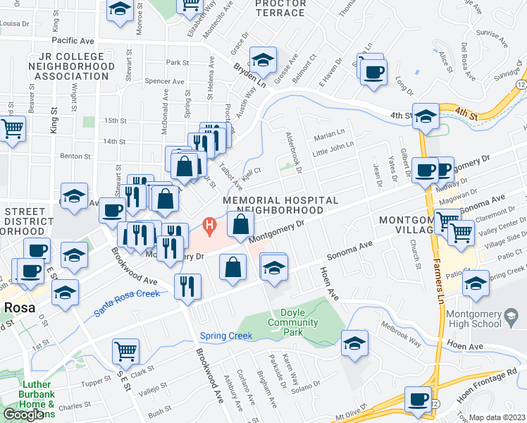 map of restaurants, bars, coffee shops, grocery stores, and more near 268 Talbot Avenue in Santa Rosa