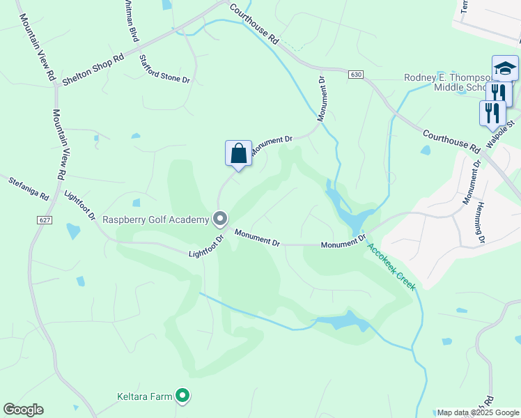 map of restaurants, bars, coffee shops, grocery stores, and more near 11 Ludwell Lane in Stafford