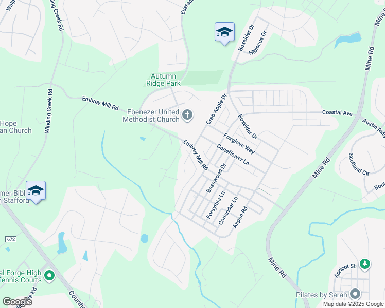 map of restaurants, bars, coffee shops, grocery stores, and more near 200 Embrey Mill Road in Stafford