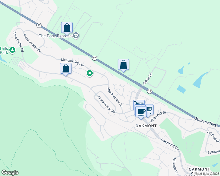 map of restaurants, bars, coffee shops, grocery stores, and more near 6538 Meadowridge Drive in Santa Rosa