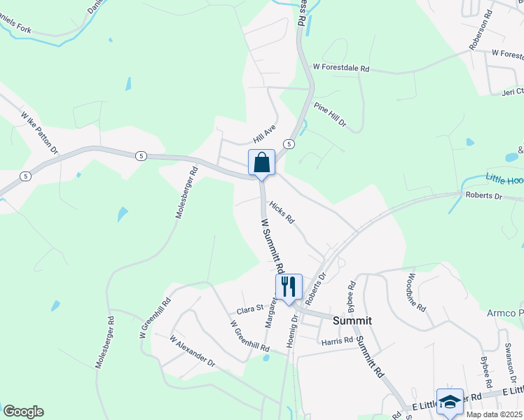 map of restaurants, bars, coffee shops, grocery stores, and more near 183 West Summitt Road in Ashland
